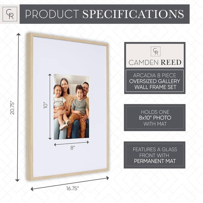 Camden Reed Arcadia 8 Piece Oversized Gallery Wall Frame, 16x20 and 16x16 Inch for Featuring 8x10 and 5x7 Inch Photographs