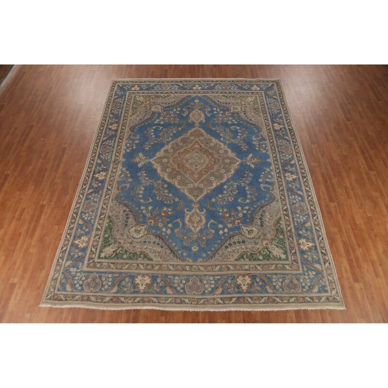 Tabriz Persian Vintage Area Rug Hand-Knotted Geometric Wool Carpet - 9'10"x 12'9"