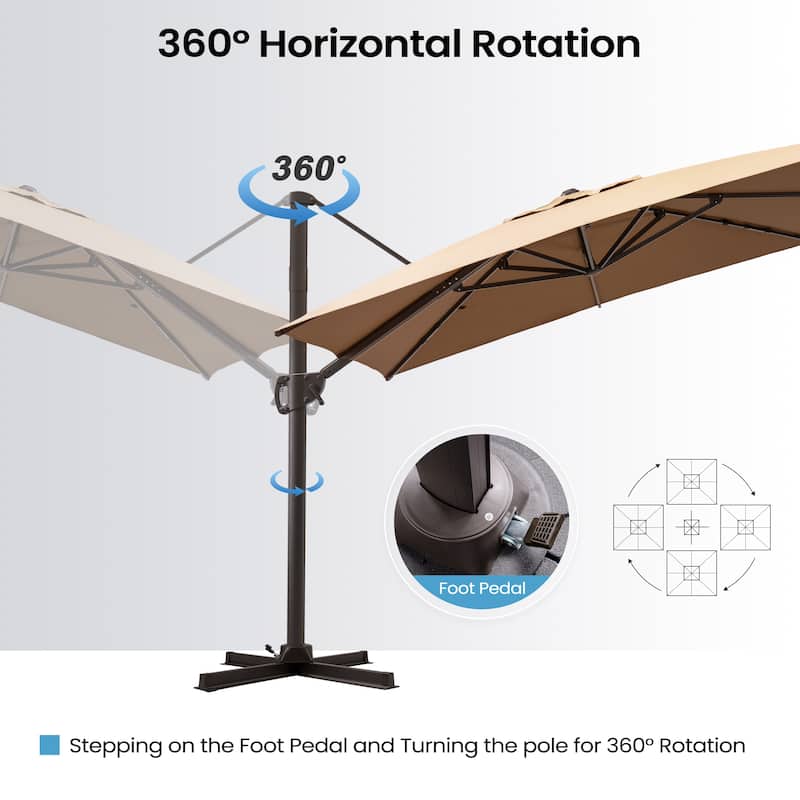 9 x 11 ft Patio Cantilever Offset Umbrella 360-degree Rotation with Base