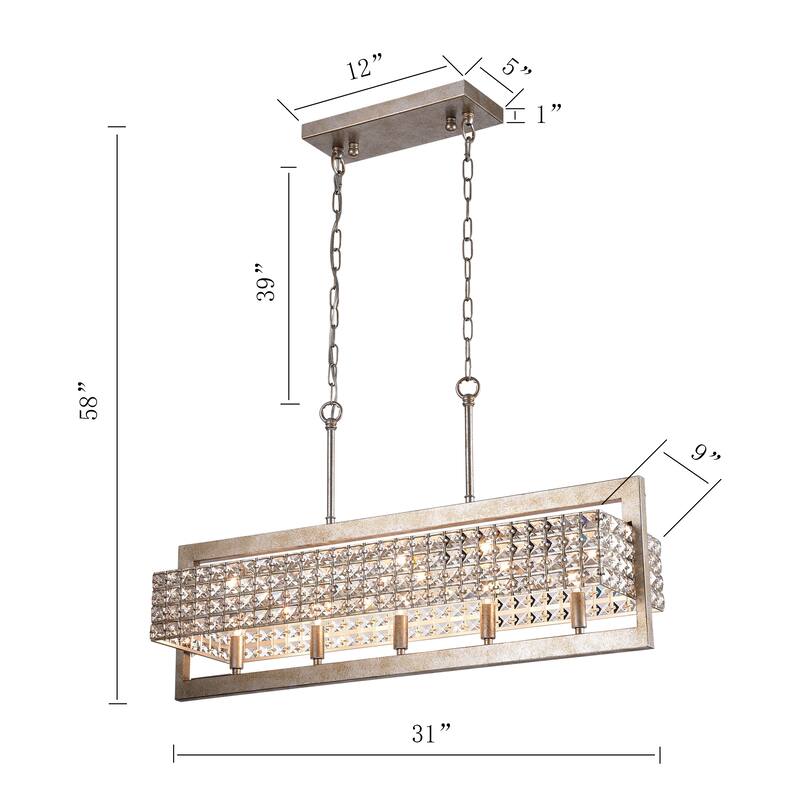 Taunus Rectangular Beaded 5-Light Chandelier for Dining/Living Room, Kitchen Island