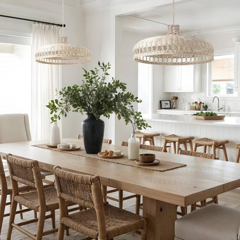 Verona - 22" Rattan Plug-In or Hardwired Pendant Light for Kitchen, Dining, Bedroom in Boho & Coastal Style