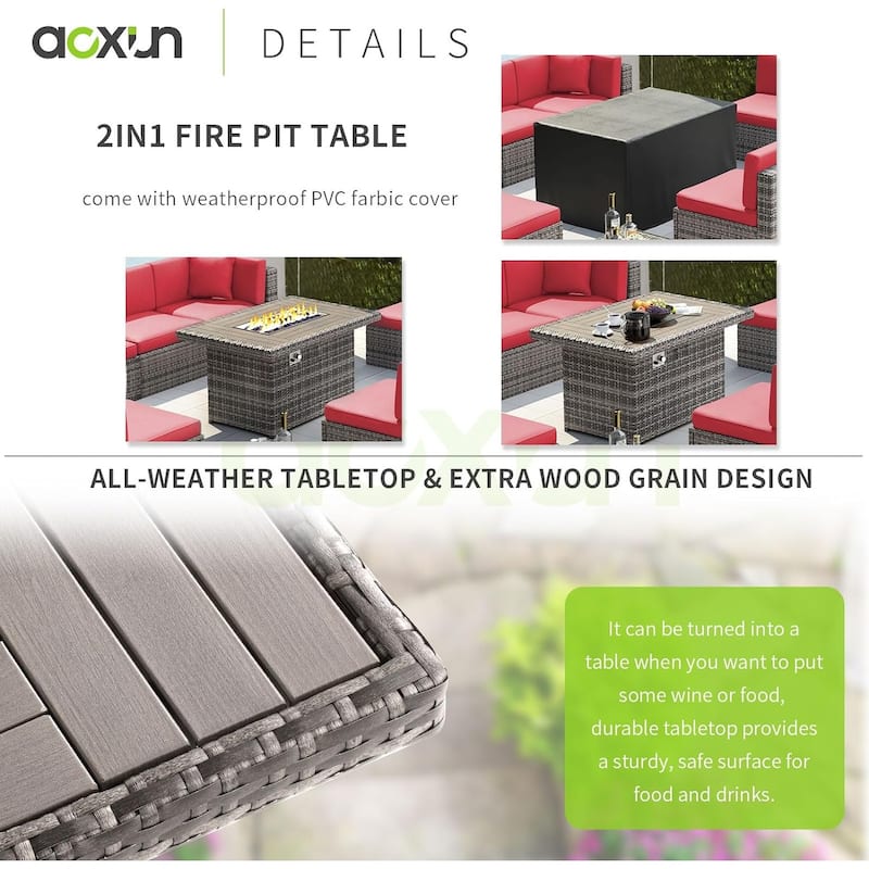 Patio Furniture 8 Pieces Outdoor Furniture Set with 40" Fire Pit Table