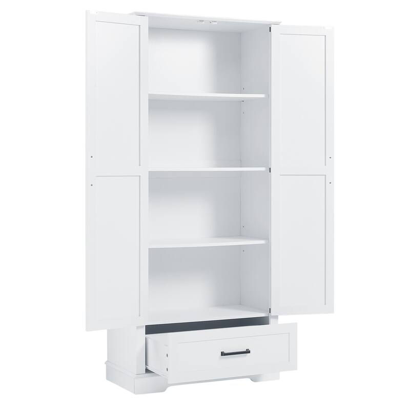 GDFStudio - Tall Bathroom Storage Cabinet with Two Doors & One Drawer, Adjustable Shelf, MDF