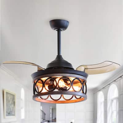 36-in Modern Matte Black 3-Blade Retractable Ceiling Fan with Wall Control - 36-in W x 17.4-in H