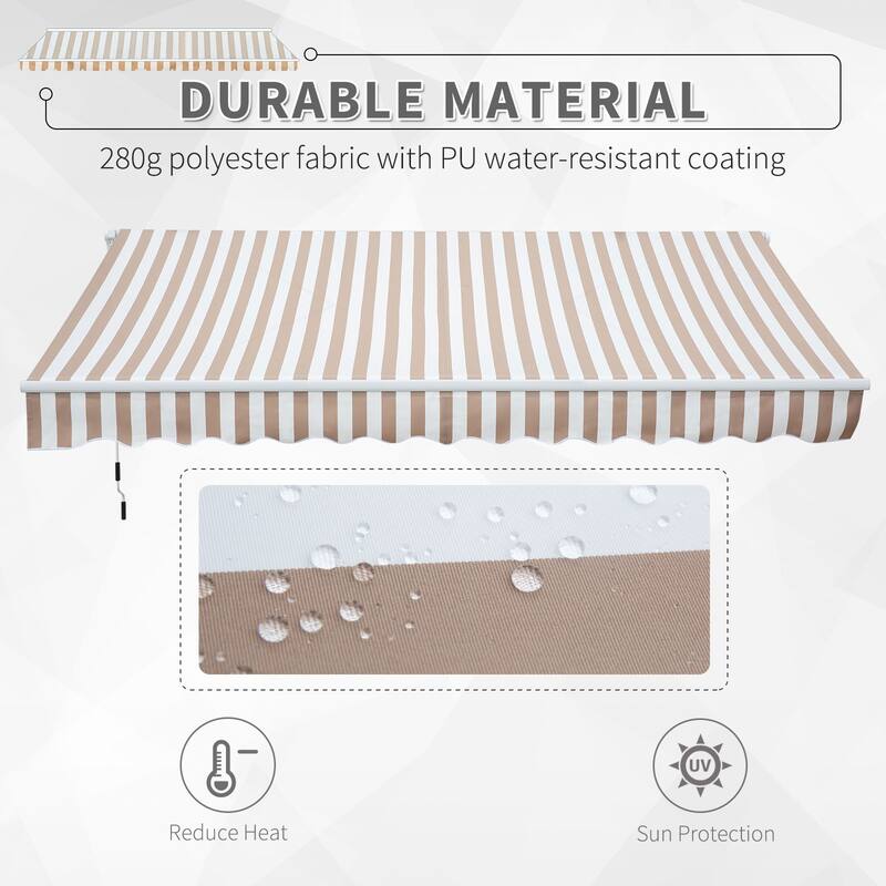 Outsunny 12' x 8' Retractable Awning Patio Awnings Sun Shade Shelter with Manual Crank Handle, 280g/m² UV
