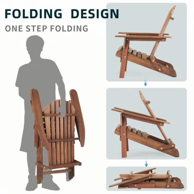 2PCS Wooden Garden Outdoor Folding Adirondack Chair,Ergonomic Comfort