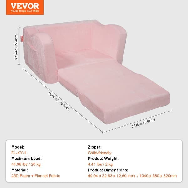 dimension image slide 2 of 5, Kids Couch, Toddler Couch Sofa Bed Fold Out, Convertible Sofa to Lounger, Kids Chair Seat Playroom Furniture
