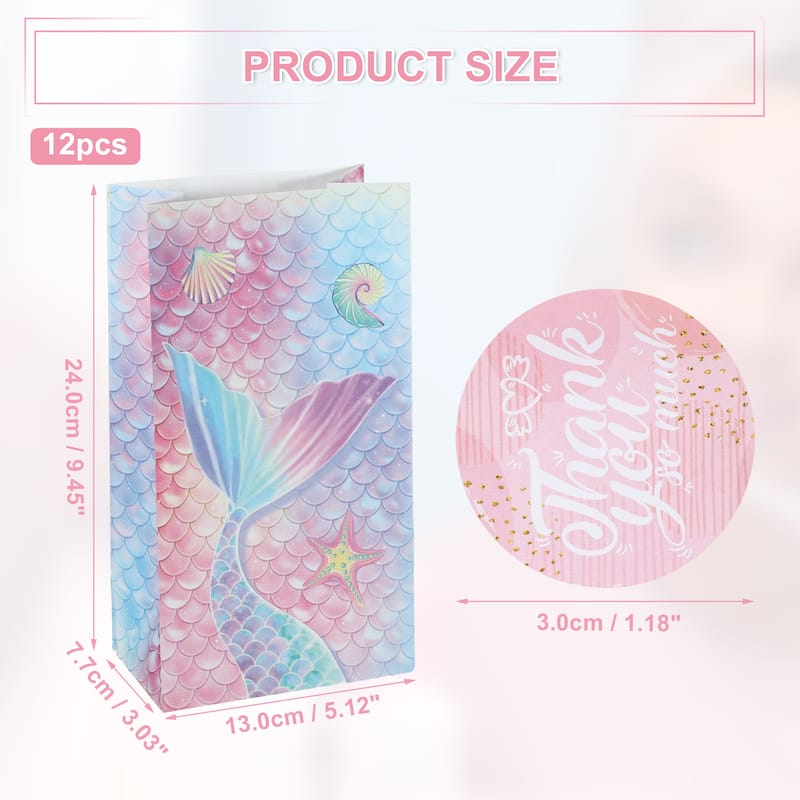 12 Pcs Paper Gift Bags, Party Bags Set, Birthday Gift Bags with Stickers, Candy Bags for Wrapping Gifts
