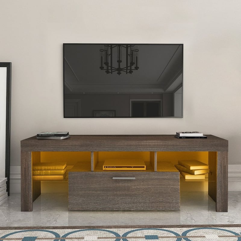 Brown & White TV Stand with LED Lights