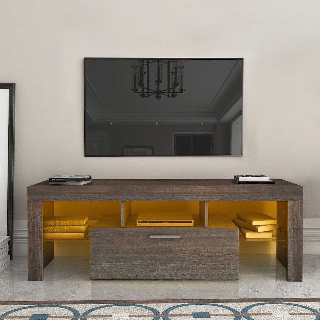 Brown & White TV Stand with LED Lights