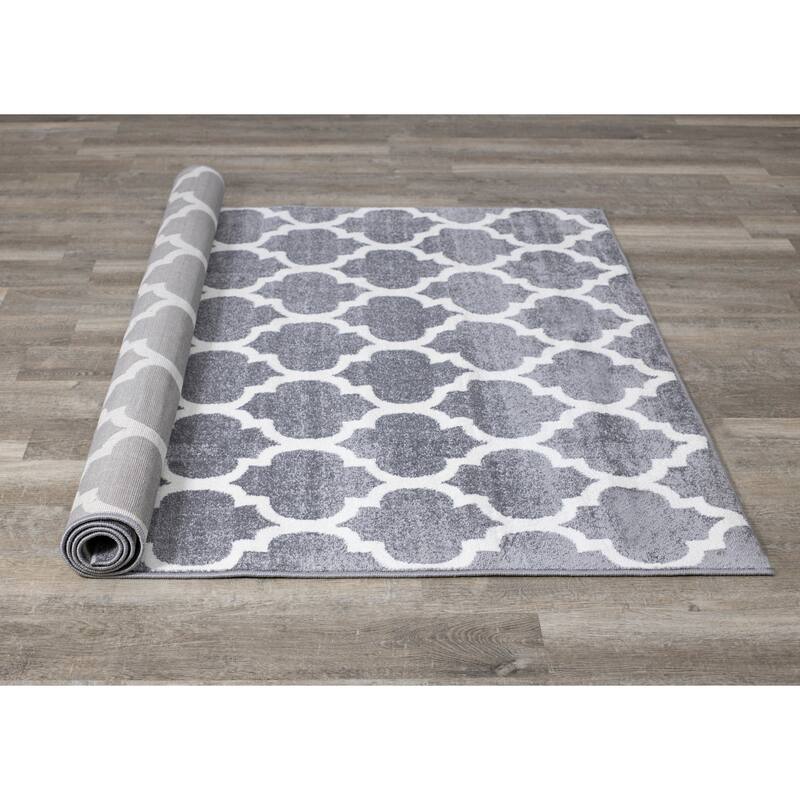 Covington Collection - Grey/Cream Ogee Pattern Rug