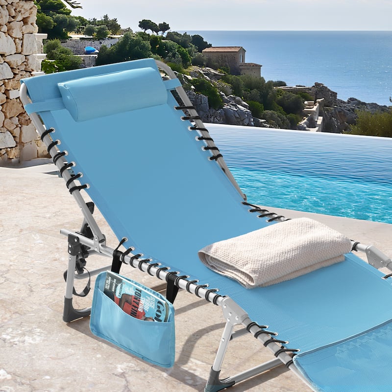 Outdoor Adjustable Lounge Chair Folding Tanning Chair with Pillow