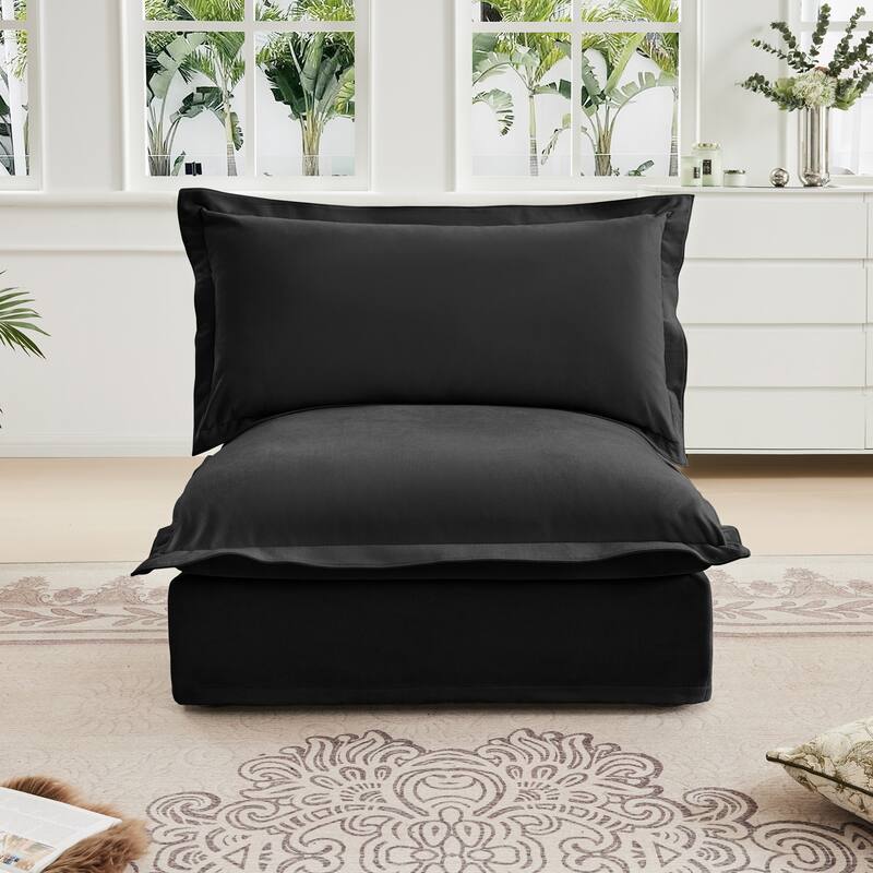 Single Deep Seat Chenille Armless Accent Chair - Black