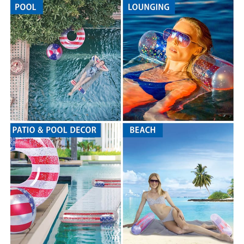 POZA Inflatable Water Hammock Pool Float Lounger Filled with Confetti - 56" x 30"