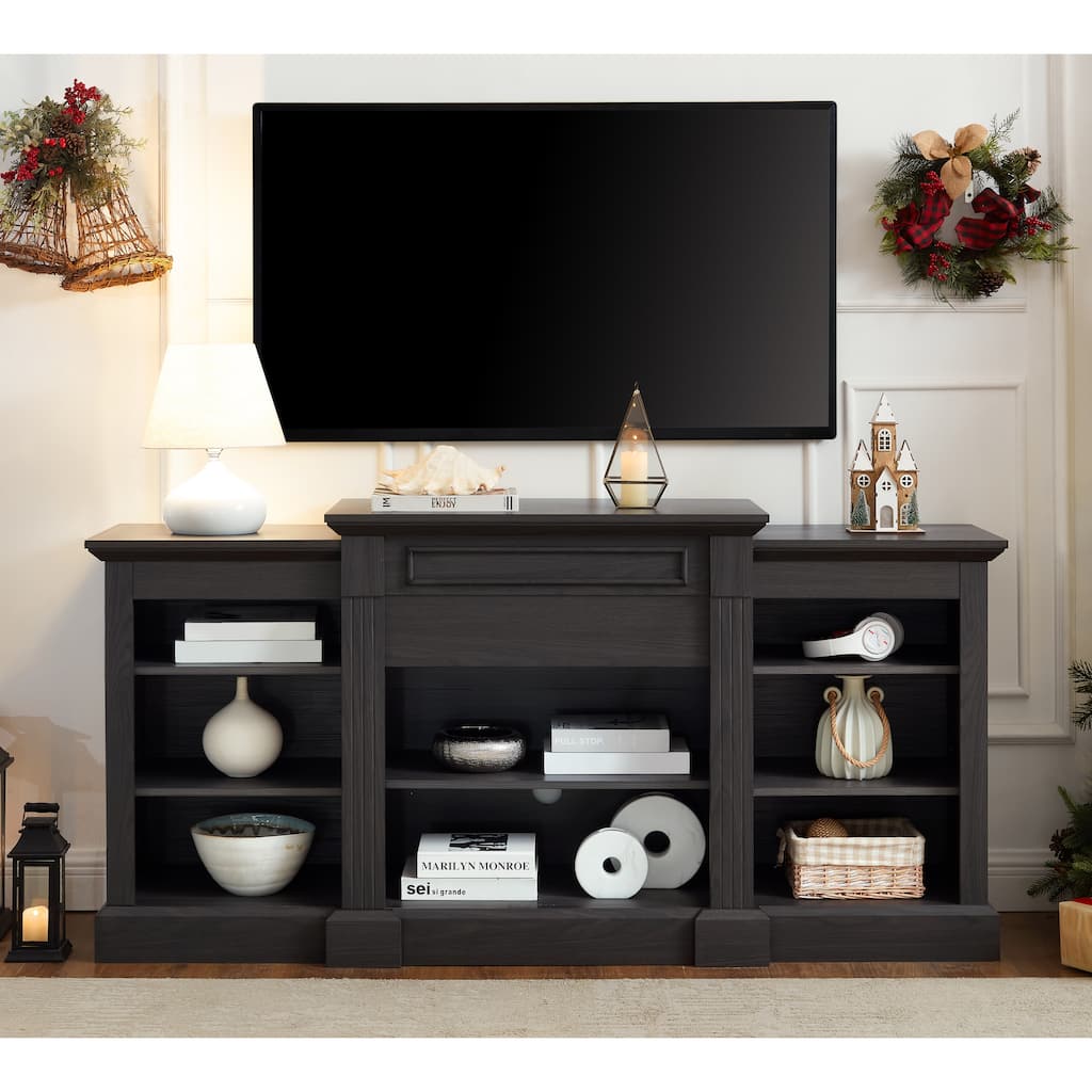 Modern TV Stand, Media Entertainment Stand with Large Storage Cabinet Open Shelves and Adjustable Shelves for Living Room, Grey