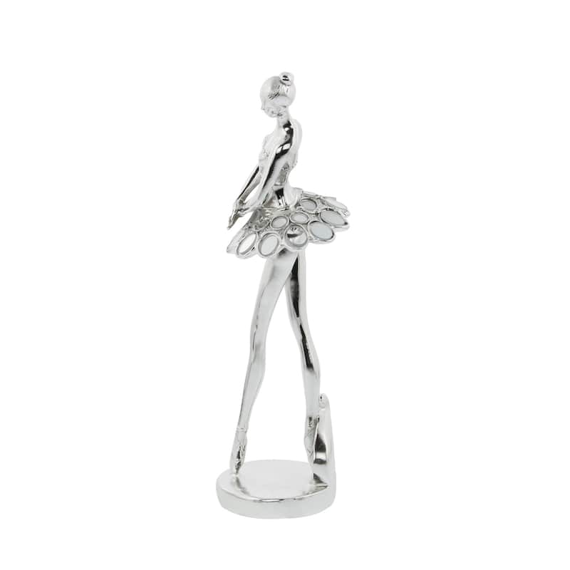 Silver Polystone Dancer Decorative Sculpture with Mirror Accents (Set of 3)