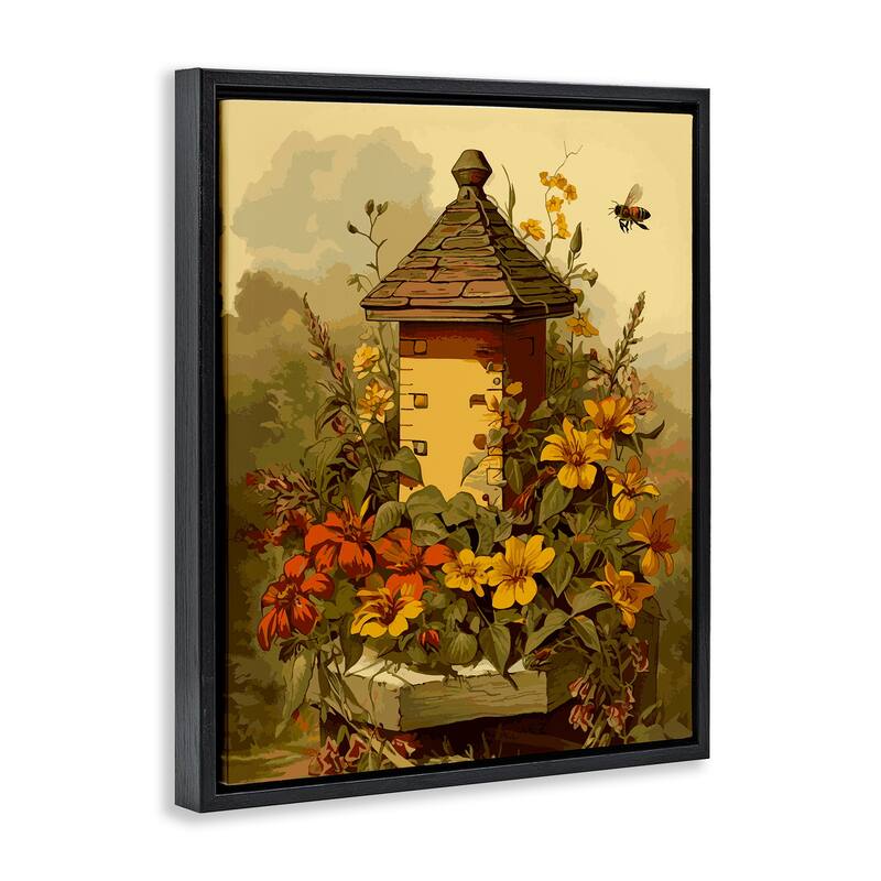 Stupell Bees & Floral Architecture Framed Floater Canvas Wall Art Design by Lil' Rue