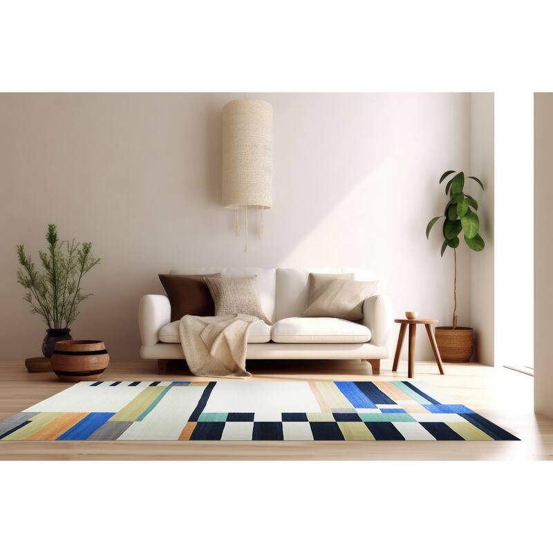 Hand-Knotted Wool Multi Modern Transitional Modern Flat Weave Rug - 6' x 9'