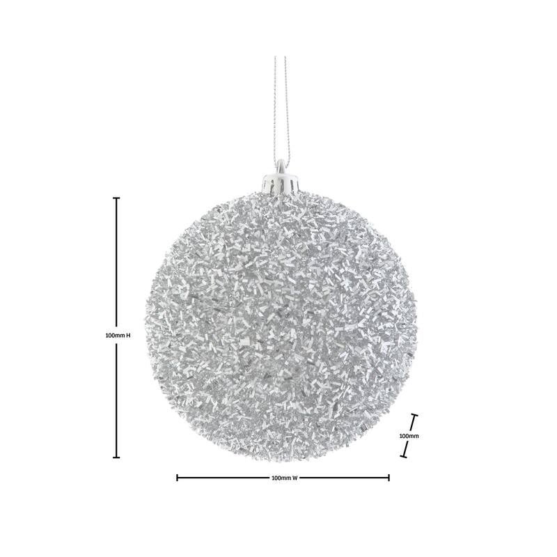 100mm Shatterproof Plastic Tinsel Ball Ornament Set of 2