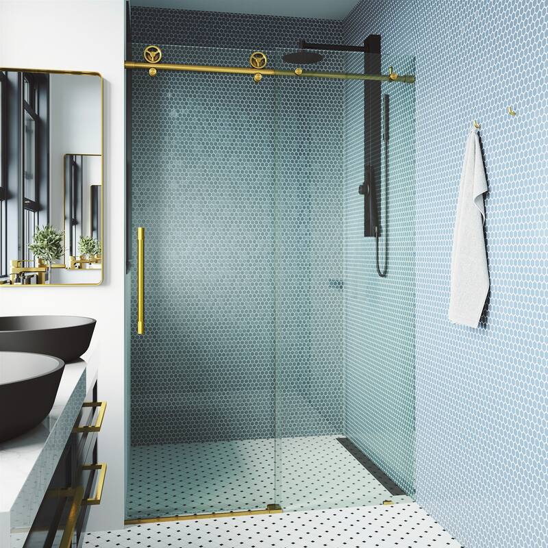 Vigo VG6044CL5276 Elan Cass 76" High x 52" Wide Sliding Frameless - Matte Brushed Gold