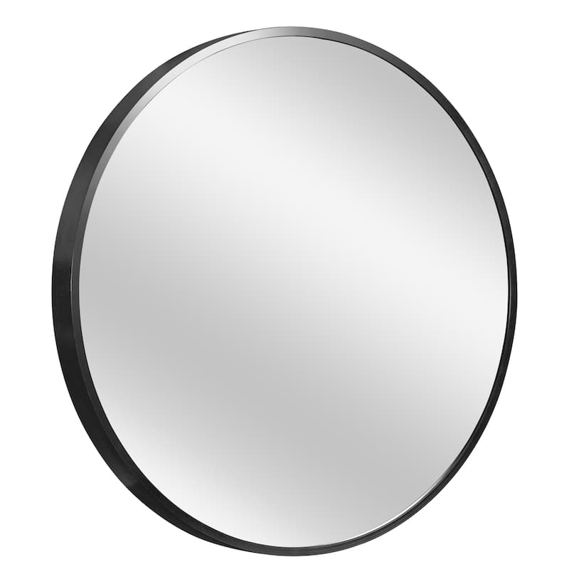 HomeRoots 20" Black Aluminum Round Framed Accent Mirror - 20.00 in. x 20.00 in. x 1.10 in.