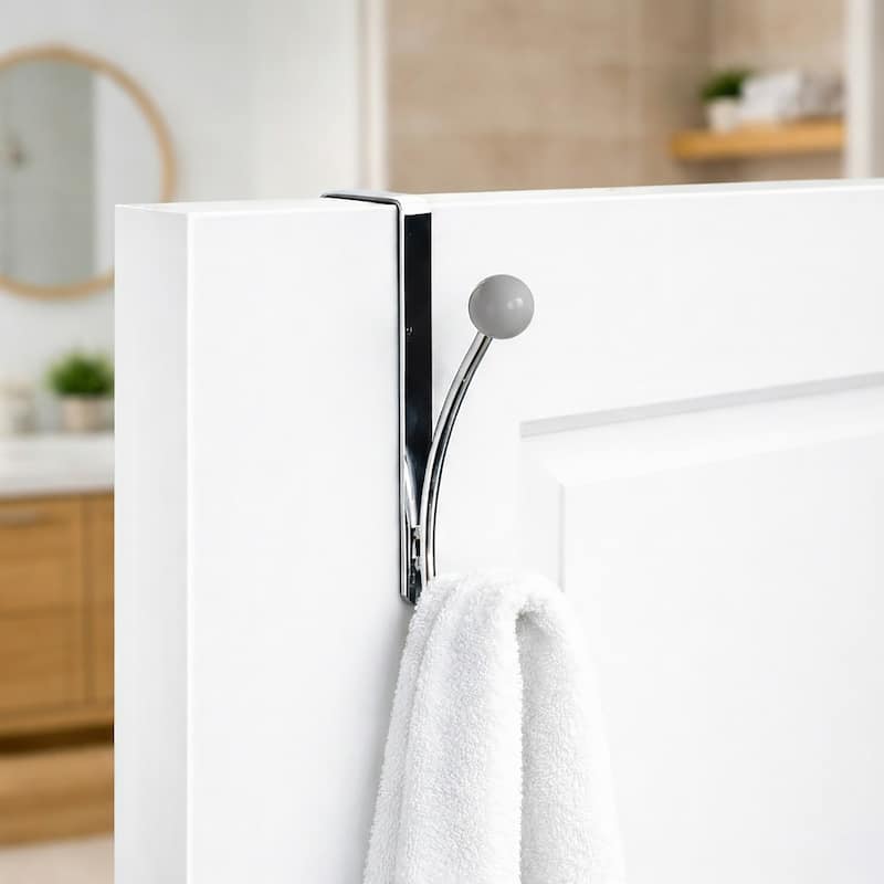 Over The Door Hook Rack with 2 Ball Ends - 0.8 L x 4 W x 7.5 H