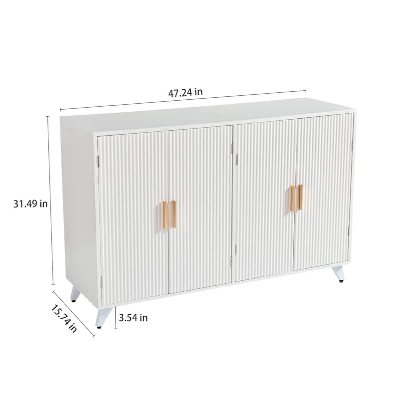 Ivory White 4-Door Sideboard Buffet Cabinet with Removable Shelves and Soft-Close Hinges, Elegant Gold Accents