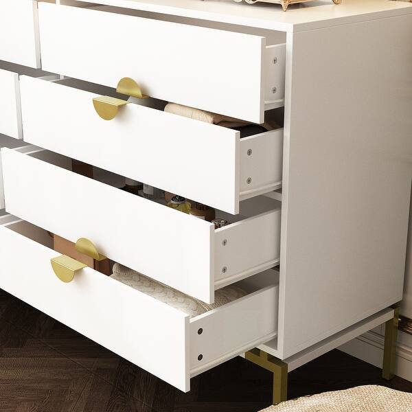 White and Gold Bedroom Dresser - Elegant 8-Drawer Storage Unit Chest - Bed  Bath & Beyond - 39863797