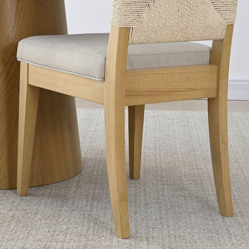 Woven Back Upholstered Seat Dining Chair with Wood Legs(Set of 4)