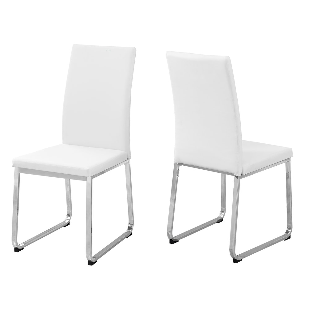 Overstock Set of 2 White and Silver Contemporary Upholstered Dining Chairs 38 inch (White)