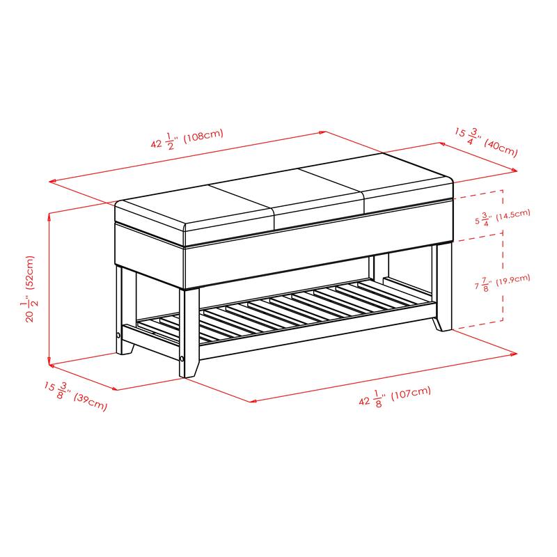 Monza Storage Chest Bench, Espresso and Walnut - 42.52"W x 15.75"D x 20.47"