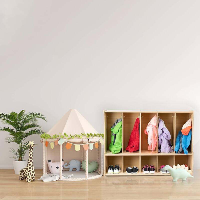 RRI Goods 5-Section Coat Locker with Bench & Cubby Storage, 100% Birch Plywood Backpack Storage Unit Hooks for Kids
