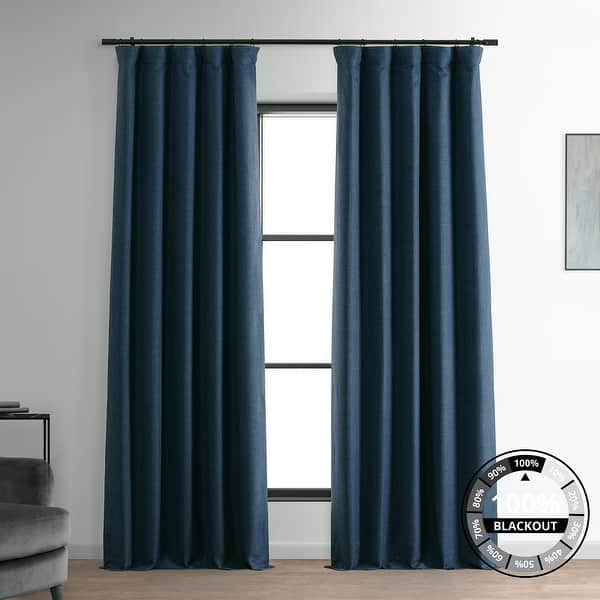 Exclusive Fabrics Faux Linen 100% Blackout Curtains Heat and Light Blocking - (1 Panel) - 50 X 108 - Voyager Blue