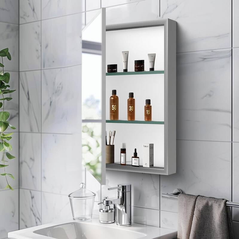 15X26 Inch Medicine Cabinet With Mirror Aluminum Bathroom Adjustable Shelf Wall Mounted Or Successed
