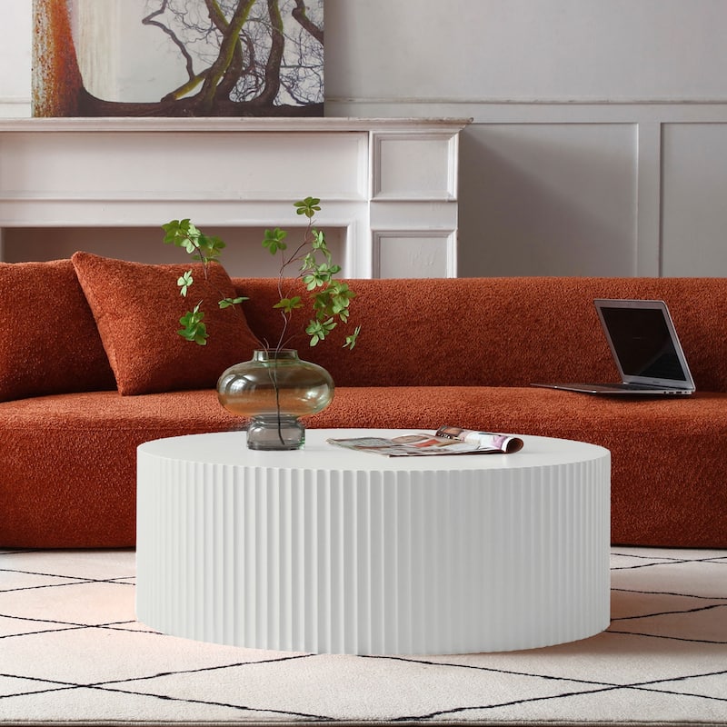 Low Round Coffee Table, Modern Accent Coffee Tables with Base, Wooden Circle Center Table for Small Space/Apartment