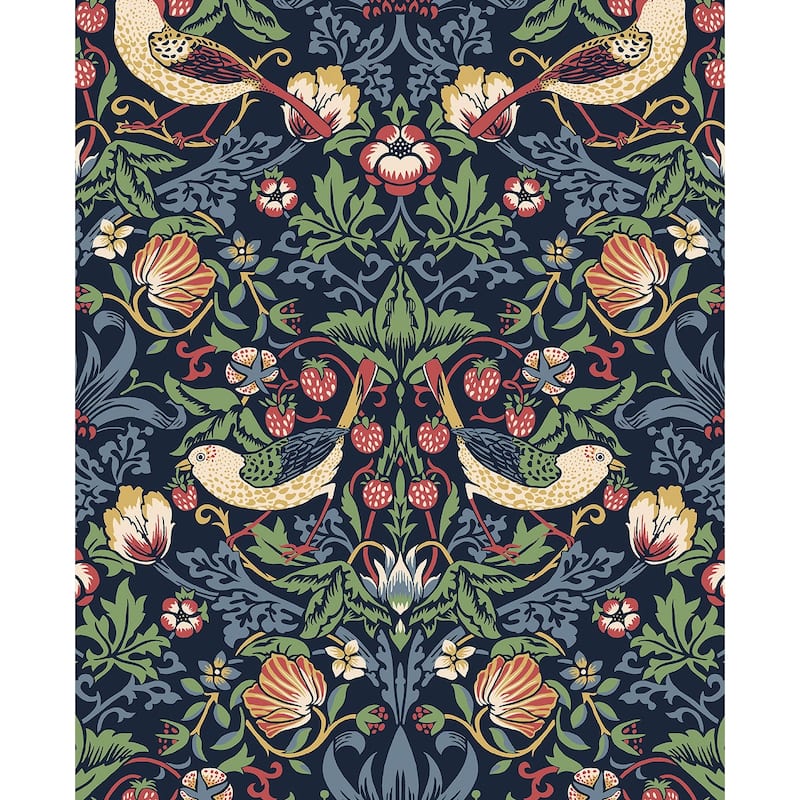 Seabrook Designs Fragaria Garden Non-Woven Unpasted Wallpaper - 20.9 in. W x 33 ft. L - Midnight Blue