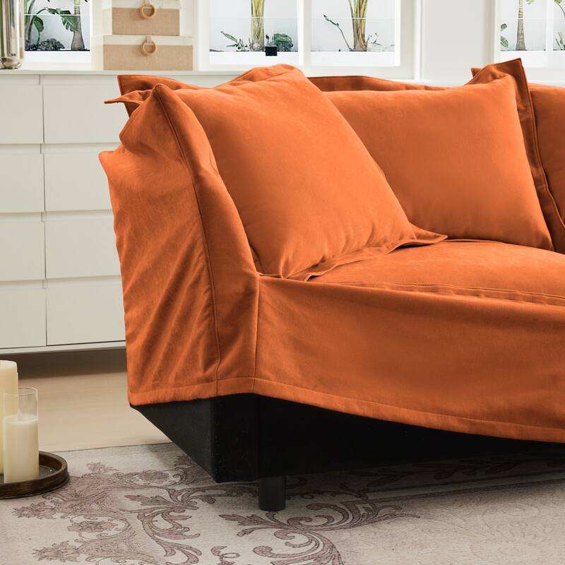Slip-covered Armchair with Cushions and Pillows, Chenille, Orange