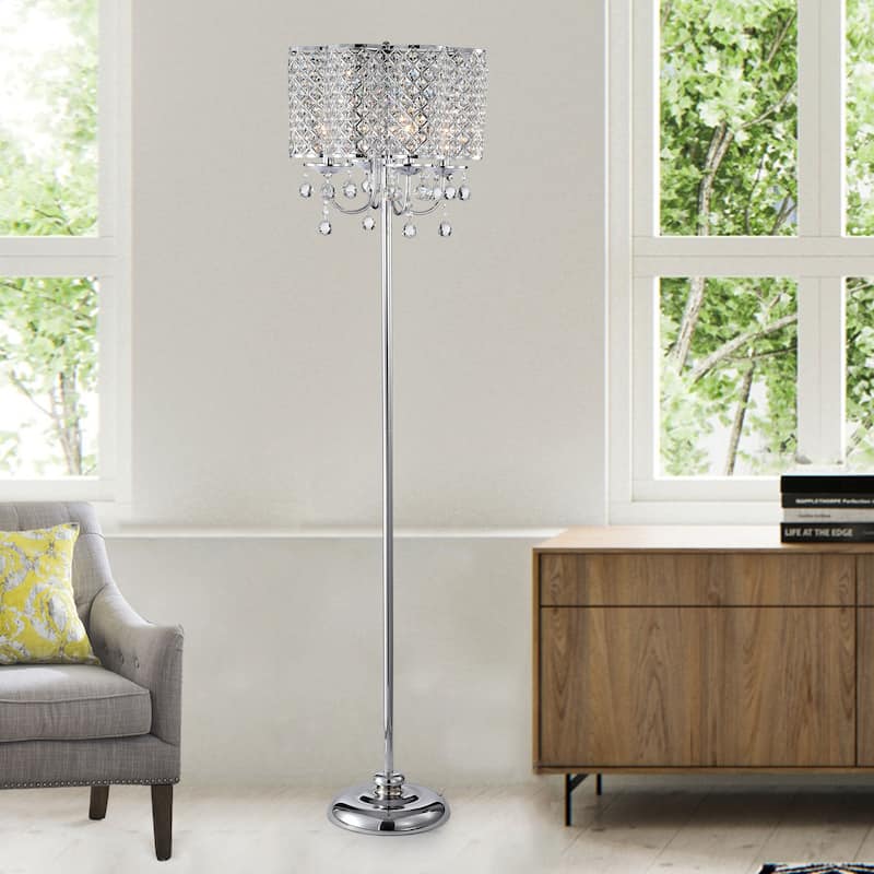Ernest Chrome 4-Light Crystal Drum Shade Floor Lamp