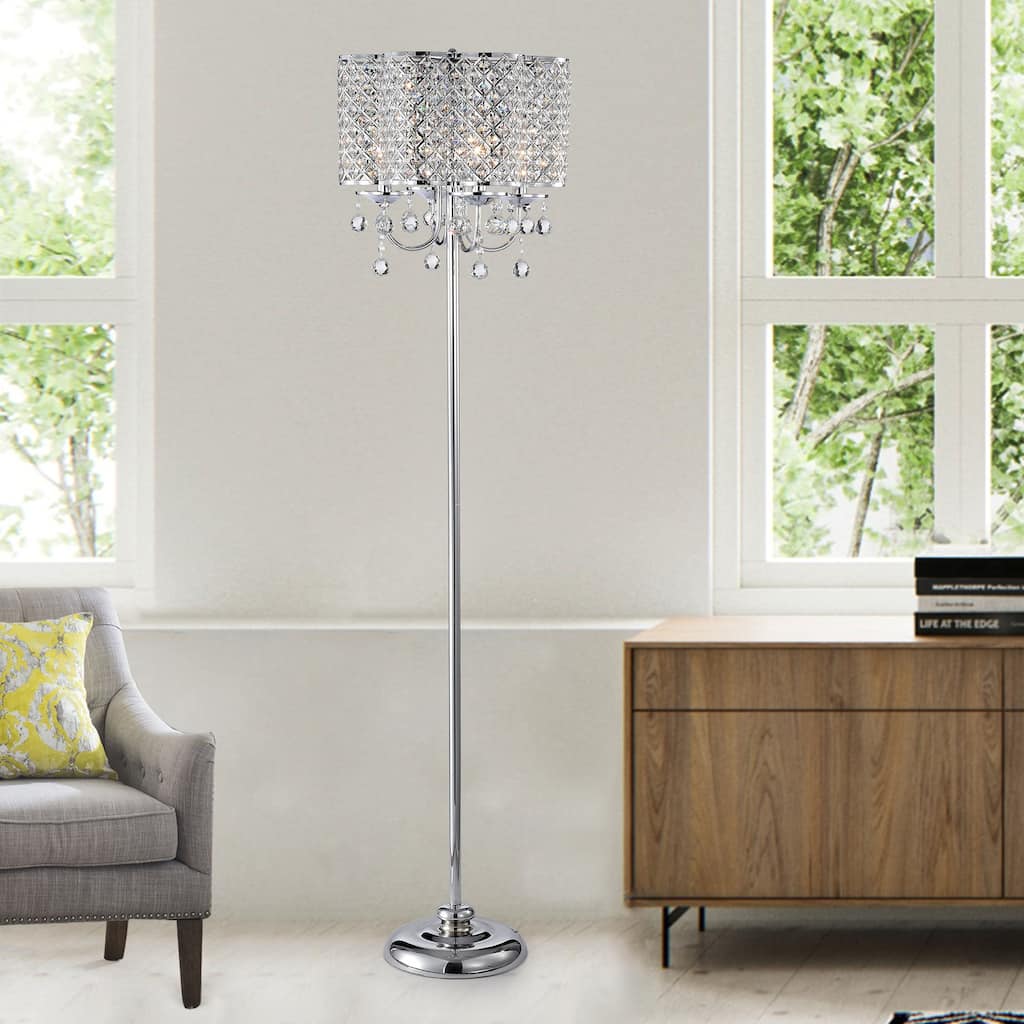 Ernest Chrome 4-Light Crystal Drum Shade Floor Lamp