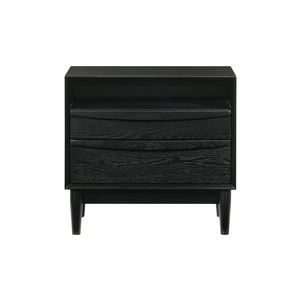 Mian 23 Inch Nightstand, 2 Drawer, Linear Undercut Handles, Wood, Black.