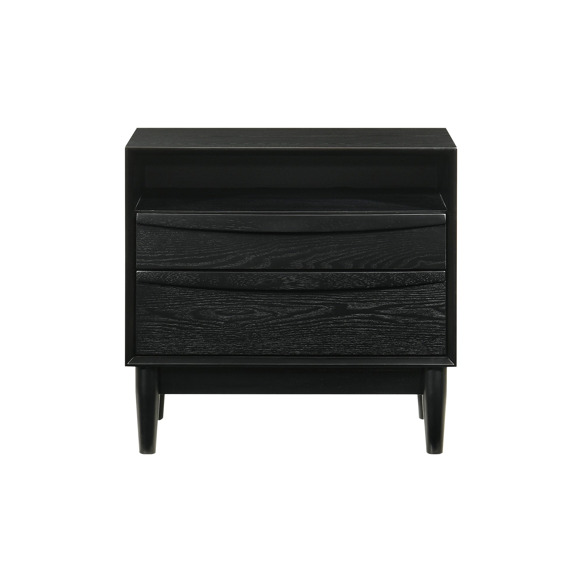 Mian 23 Inch Nightstand, 2 Drawer, Linear Undercut Handles, Wood, Black.