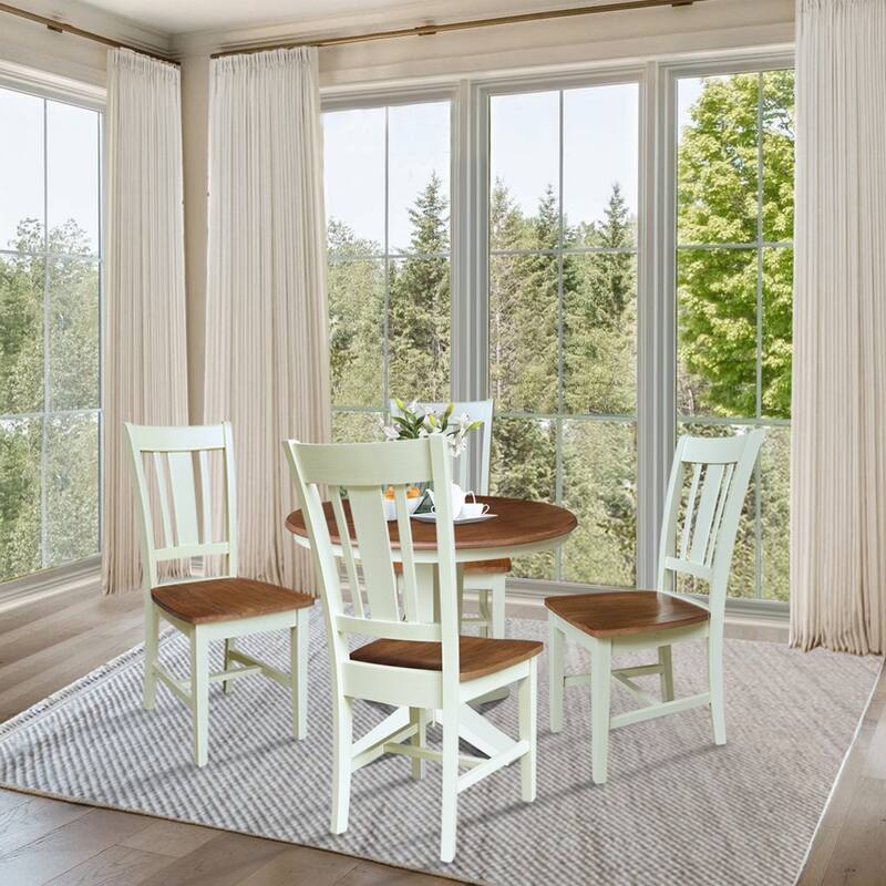 36 in Round Extension Dining Table with 12 in Leaf and Dining Chairs