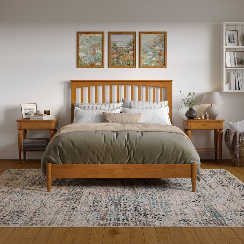 Solid Wood Low Profile Platform Bed - Modern Style Bed Frame, Light Toffee Finish