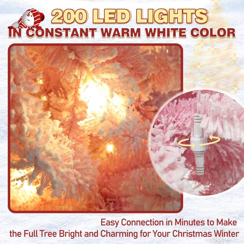 VEIKOUS Pre-Lit Artificial Christmas Tree Pencil Snow with Foldable Iron Stand with LED lights, 5.5/6.5/7.5 ft