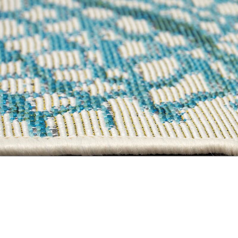 Liora Manne Esencia Coral Fan Indoor/Outdoor Mat Aqua 3'3"x3'3"