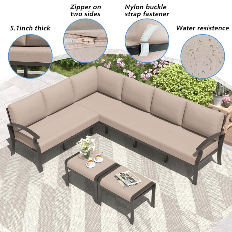Aluminum Patio Furniture Set with FirePit Ottomans Swivel Chairs,Sectional Sofa with Thick Seat Cushions for Porch Garden