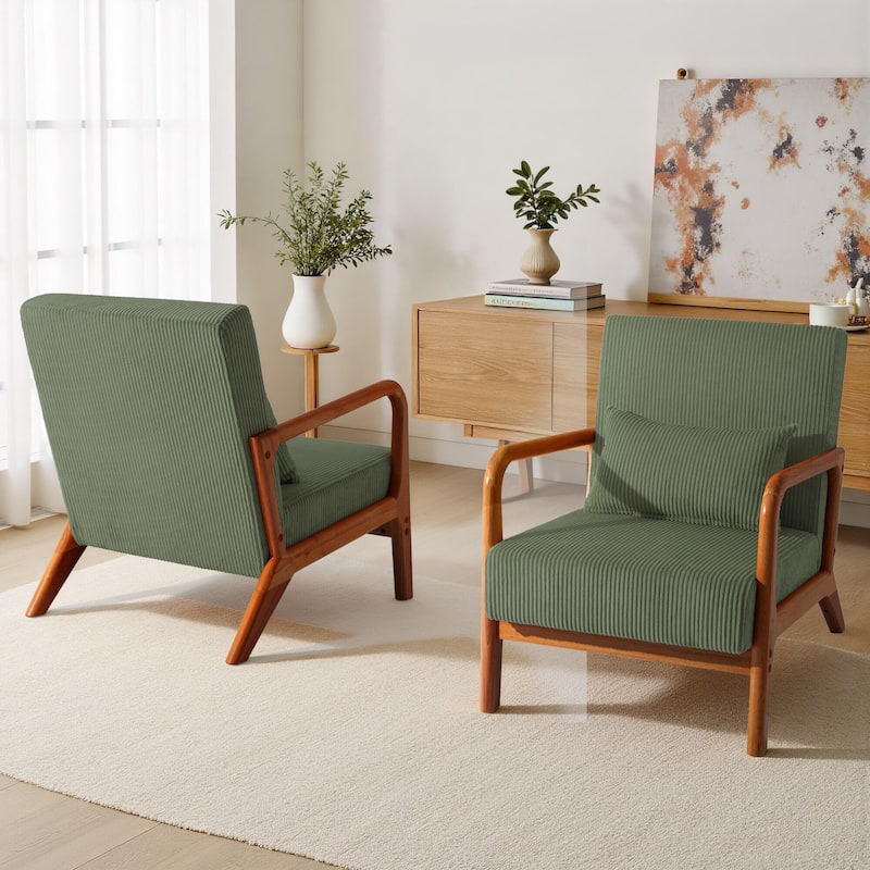 25" W Mid Century Upholstered Wood Accent Chair with Pillow set of 2