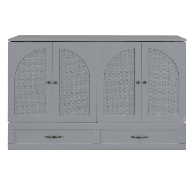 Full/Queen Size Murphy Bed with Large Storage Drawers and USB Charging Port -Space-Saving and Stylish Solution for Small Spaces