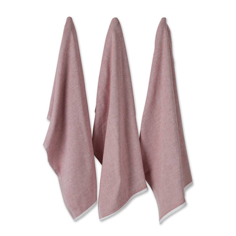 Asst Barn Red French Terry Dishtowel Set/3 - Barn Red Chambray Solid