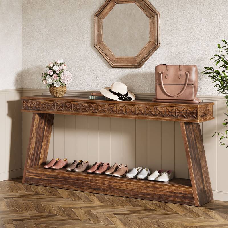 70.87-Inch Extra Long Entryway Table, 2-Tier Narrow Console Table with Storage - 70.87"D x 11.81"W x 31.5"H